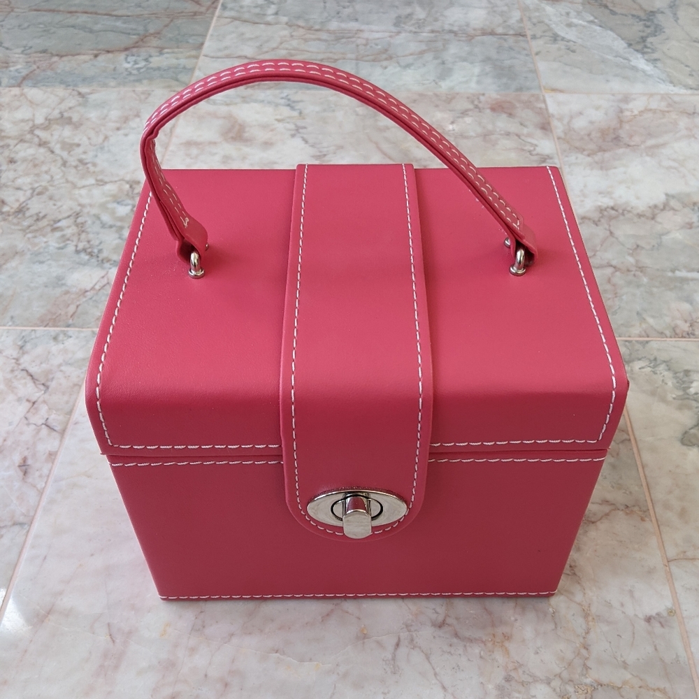 Sugar Studio Pink Jewelry Cosmetic Travel Box 2 Layer Vegan Leather NWT